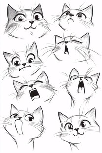 多样表情的猫咪简笔画