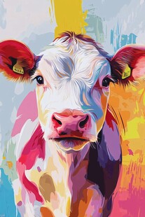 多彩艺术风奶牛肖像画