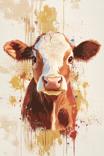 水彩风奶牛头像艺术画