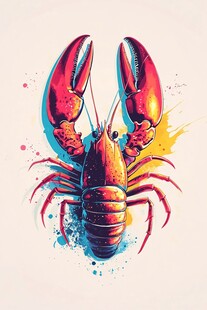 彩色水彩风的鲜活大龙虾