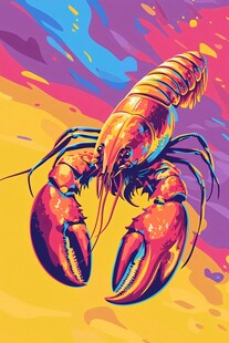 色彩绚丽的动感龙虾插画