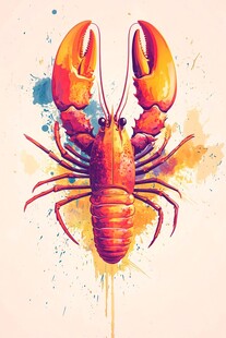 水彩风格的鲜活大龙虾