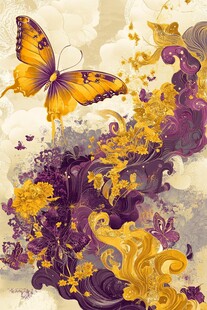 梦幻蝴蝶与绚丽花卉图案