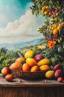 田园风水果静物油画场景