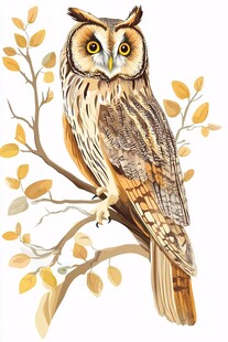 栖息枝头的长耳猫头鹰