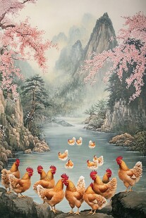 春景群鸡图