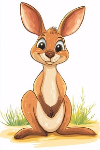 可爱袋鼠蹲坐草地