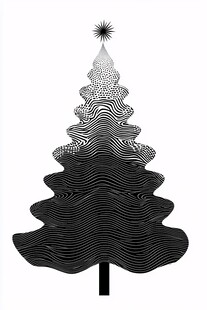 黑白波纹圣诞树艺术图案