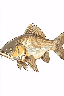手绘金色鲤鱼插画