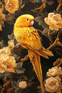 金黄鹦鹉栖于繁花枝头