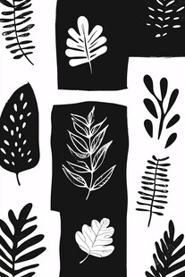 黑白手绘风格叶片图案