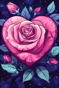 心形粉玫瑰插画