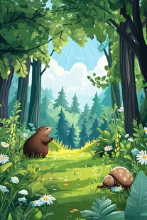 森林中可爱的动物与美景