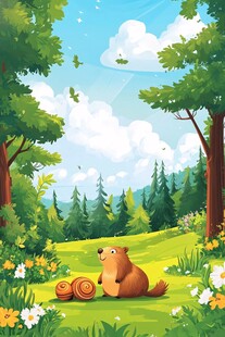 草地上的土拨鼠与木卷