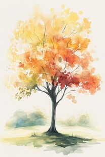 秋日水彩树景图