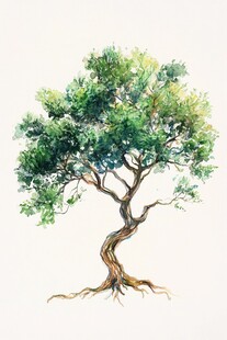 水彩画中遒劲多姿的树木