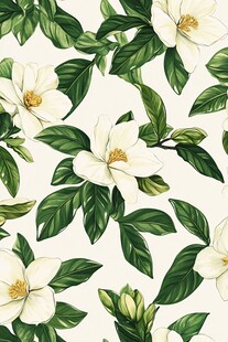 白色栀子花绿叶无缝图案