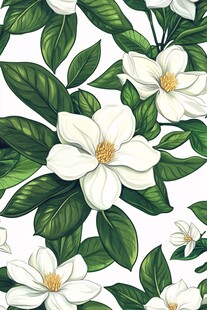 清新栀子花绿叶无缝图案