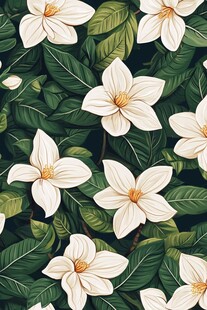 白玉兰绿叶花卉无缝图案