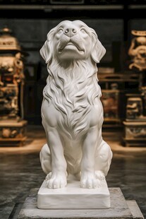 汉白玉坐立金毛犬雕塑