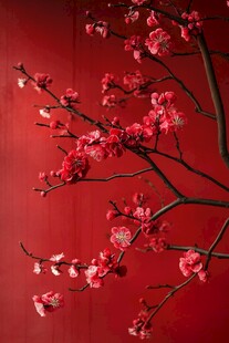 红梅映红墙 尽显雅致