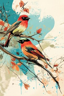 枝头双鸟的灵动水彩画