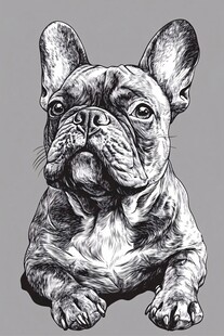 趴着的法国斗牛犬素描