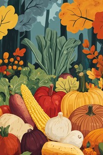 秋日丰收蔬果插画场景
