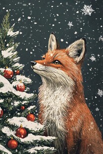 雪夜中赏圣诞树的小狐狸
