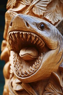 木雕鲨鱼细节特写
