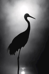 鹭影绰约于光影朦胧间