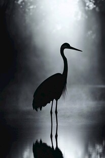 雾中孤鹭的优雅剪影