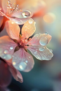 雨中绽放的娇艳粉色花朵