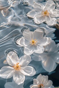 水中绽放的洁白花朵