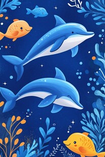 海底海豚与小鱼的梦幻场景
