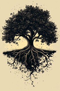 黑白繁茂大树根系艺术图