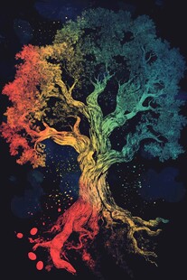 梦幻彩色树 神秘星空背景