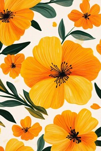 橙色花卉图案背景图