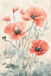 复古风粉色罂粟花插画