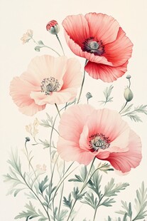 粉色虞美人花卉插画