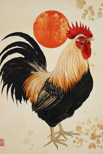 雄鸡立姿映红日