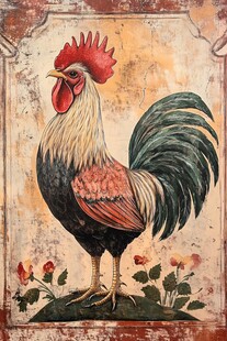 复古风公鸡壁画艺术作品