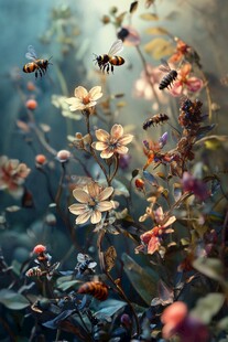 花丛中忙碌的蜜蜂