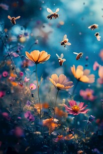 蜂舞花丛间的梦幻景致