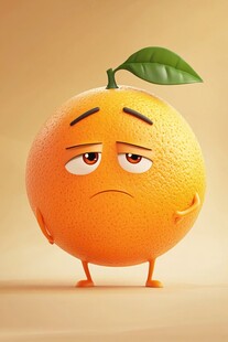 愁容满面的拟人化橙子