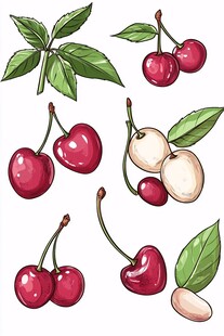 樱桃果实与叶片插画素材