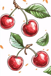 手绘樱桃插画 清新水果风