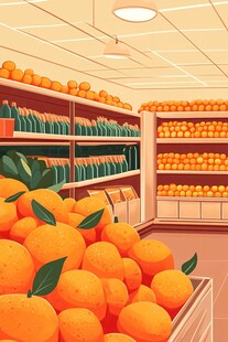 超市里满满当当的橙子货架