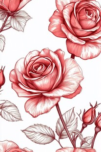 粉红玫瑰花卉无缝图案