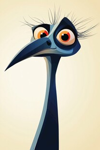 呆萌大眼鸵鸟卡通形象